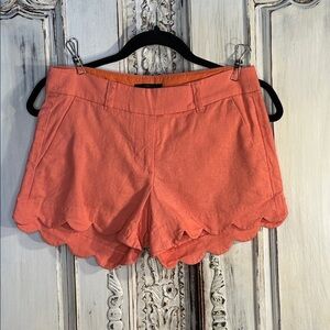 J. Crew Vibrant Orange Linen Cotton Blend Orange Scalloped Shorts